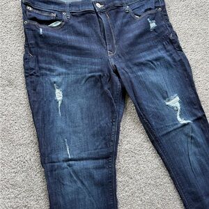 Express Distressed Dark Wash Skinny Jeans 16L
